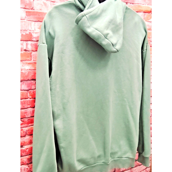 Puma Hoodie Mens Large Green Elevated Logo Kangaroo Pocket Fleece Lined Pullover - Picture 5 of 7